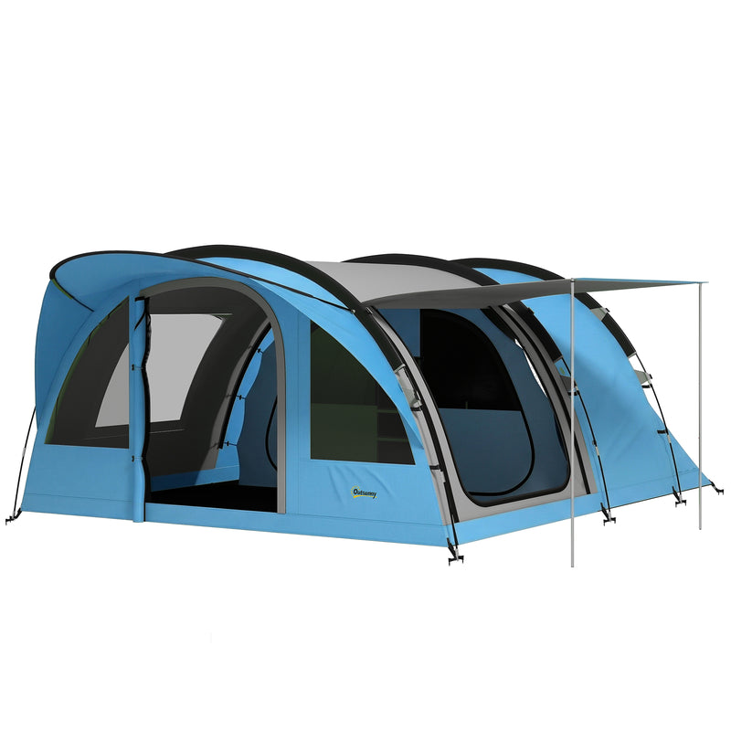 Family Waterproof Camping Tent with Removable Divider and Spacious Living Area Sky Blue Grey