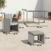 Rattan Cube Garden Dining Set for Family Meals with Cushions and Space Saving Design, Light Grey Outsunny