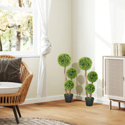 Artificial Boxwood Topiary Tree Set of 2 in Pots for Indoor and Outdoor Decor Green