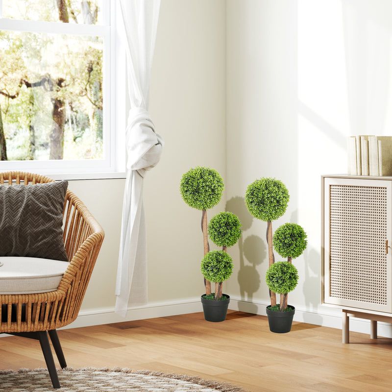 Artificial Boxwood Topiary Tree Set of 2 in Pots for Indoor and Outdoor Decor Green