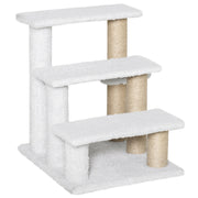 3 Step Cat Climbing Ladder With Scratching Posts and Toy Ball For Indoor Use, White
