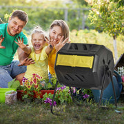 160L Dual Chamber Rotating Compost Bin Yellow Garden Waste Tumbler by Outsunny