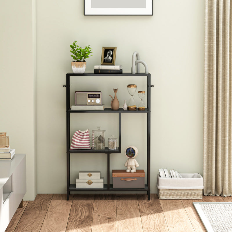 Charcoal Grey 4 Tier Bookshelf With Open Shelves For Living Room Or Home Office Storage