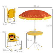 Yellow Kids Garden Picnic Table Set With Lion Design Foldable Chairs And Parasol