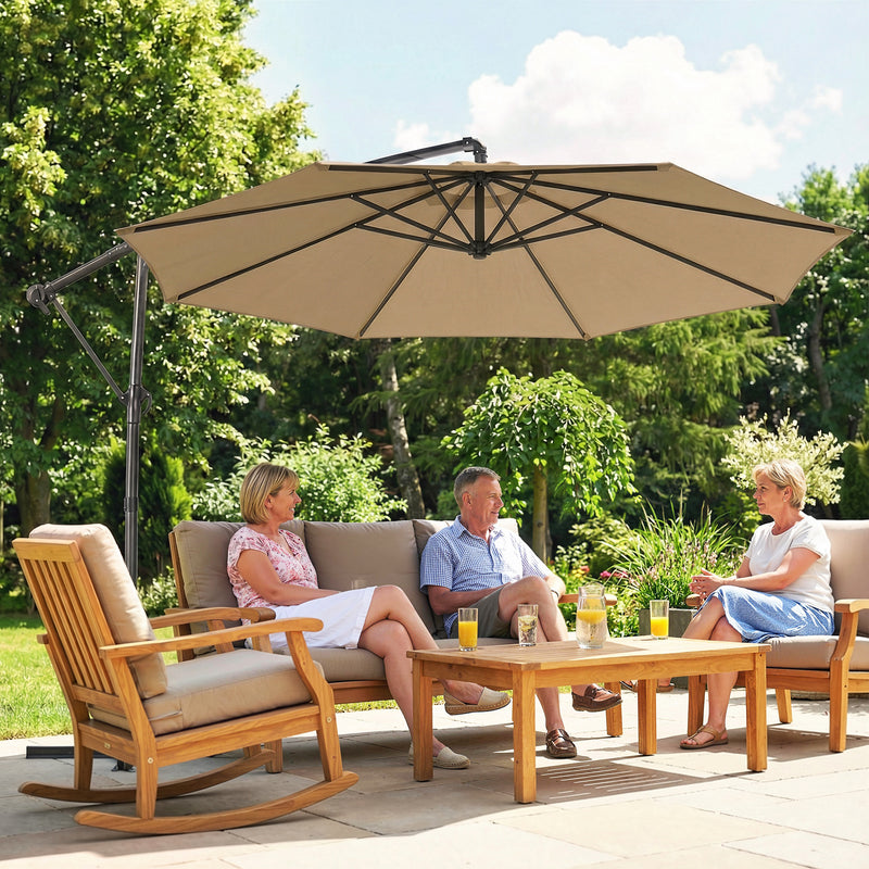 Garden Cantilever Parasol With Adjustable Shade and Base for Patio Comfort, Khaki (Cover Included)