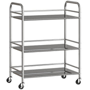 3 Tier Stainless Steel Kitchen Trolley With Adjustable Shelves For Storage, Silver