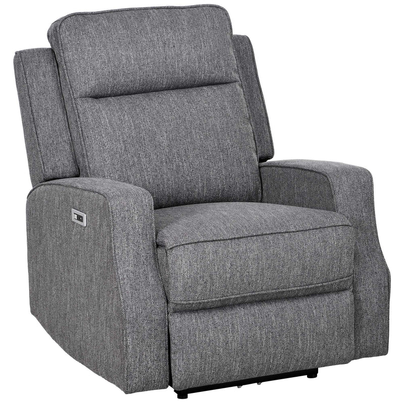 Electric Reclining Armchair with USB Charging Port and Padded Footrest Charcoal Grey