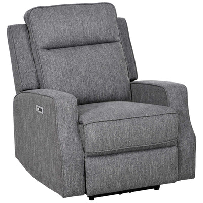 Electric Reclining Armchair with USB Charging Port and Padded Footrest Charcoal Grey