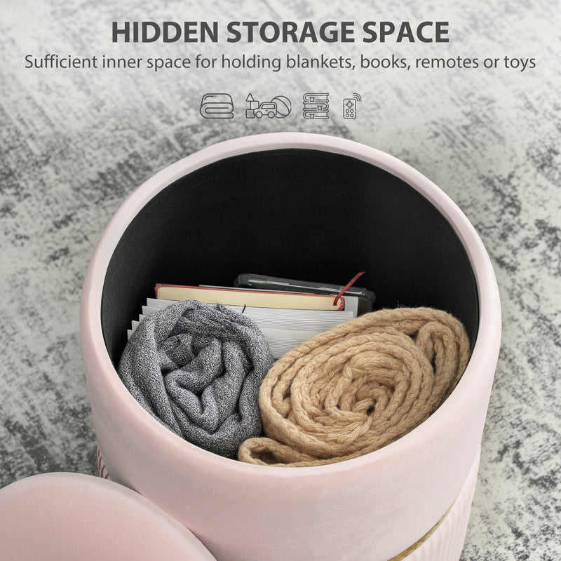 Velvet Storage Ottoman with Hidden Compartment for Bedroom or Living Room Pink AOSOM