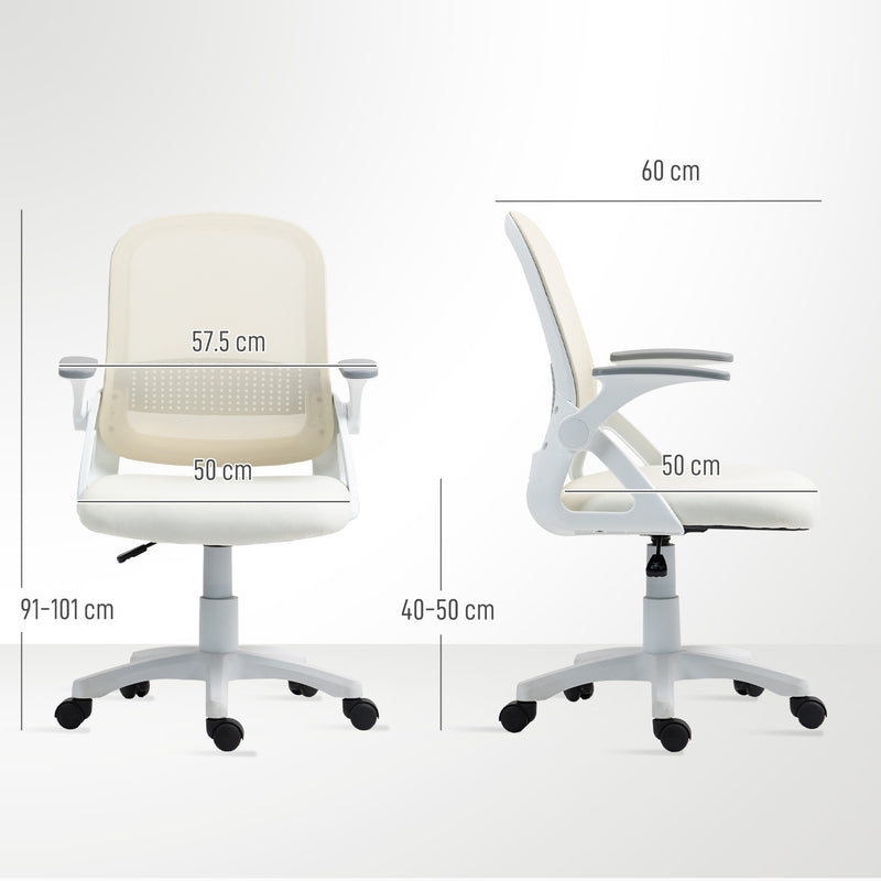 Ergonomic Mesh Office Chair With Lumbar Support And Flip Up Arms For Home Or Office White