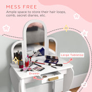 Kids Dressing Table Set With Mirror and Storage Drawer Ideal for Bedroom Playtime White