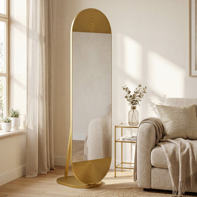 Full Length Free Standing Mirror with Shatter Proof Glass for Outfit Checks Gold Homcom