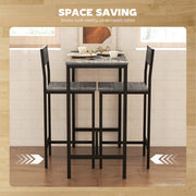 3 Piece Industrial Bar Table Set with Stools and Backrests for Small Dining Areas Grey