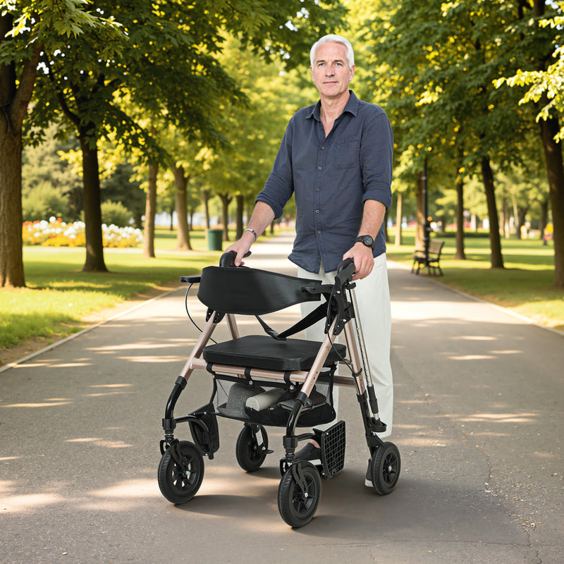 4 Wheel Rollator Walker with Seat and Storage for Elderly or Disabled Support Black AOSOM