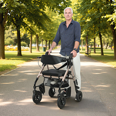 4 Wheel Rollator Walker with Seat and Storage for Elderly or Disabled Support Black AOSOM