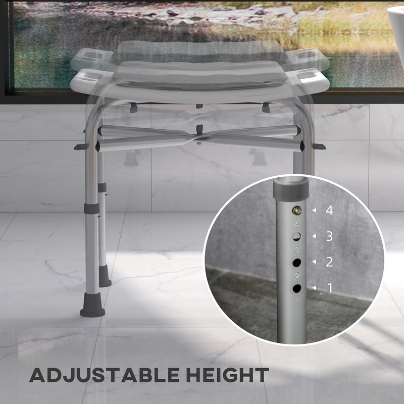 Height Adjustable Aluminium Shower Stool With Padded Seat And Holder For Seniors, White