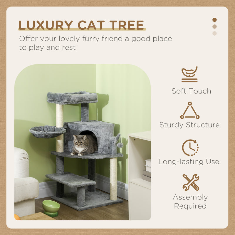 100cm Cat Tree Tower With Sisal Scratching Post Ideal for Climbing and Play Grey