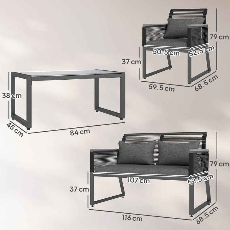 4 Seater Rattan Garden Furniture Set in Charcoal Grey by Outsunny