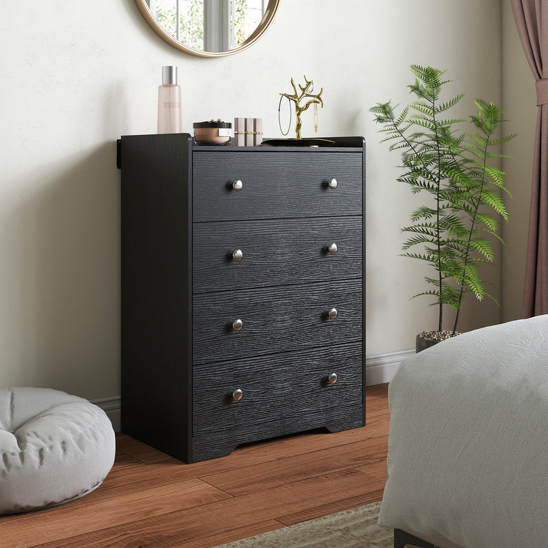 Slim Chest of Drawers for Small Bedrooms with Open Shelf and 4 Deep Drawers