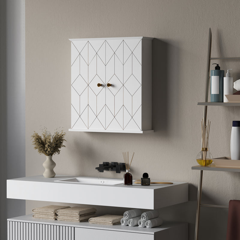 White Wall Mounted Bathroom Cabinet With Adjustable Shelf and Double Doors by HOMCOM