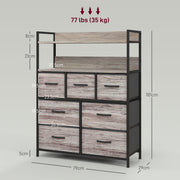 Tall Chest of 7 Fabric Drawers with Wood Effect Finish for Bedroom Storage Grey