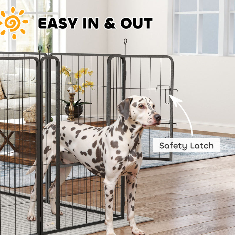 12 Panel Heavy Duty Dog Playpen With Doors 100cm High for Large Dogs Black by PawHut