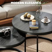 Nesting Coffee Table Set of 2 Space Saving Tables for Living Room Black Wood Grain AOSOM