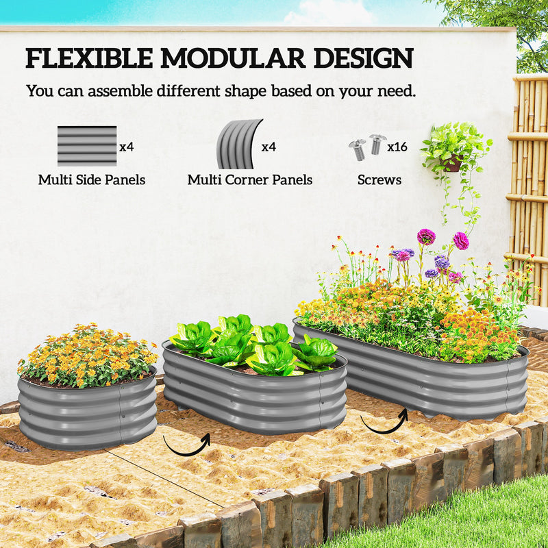 Galvanised Raised Garden Bed Metal Planter Box With Safe Edges For Herbs And Flowers Silver AOSOM
