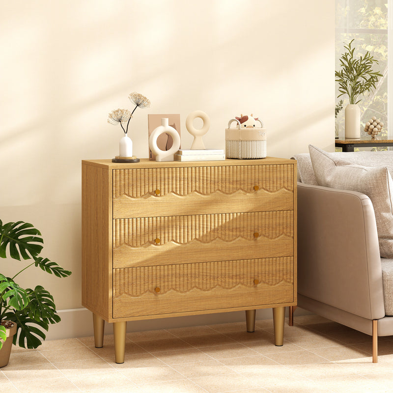 Chest of Drawers with Three Large Storage Drawers and Easy Clean Surface Oak Grain AOSOM