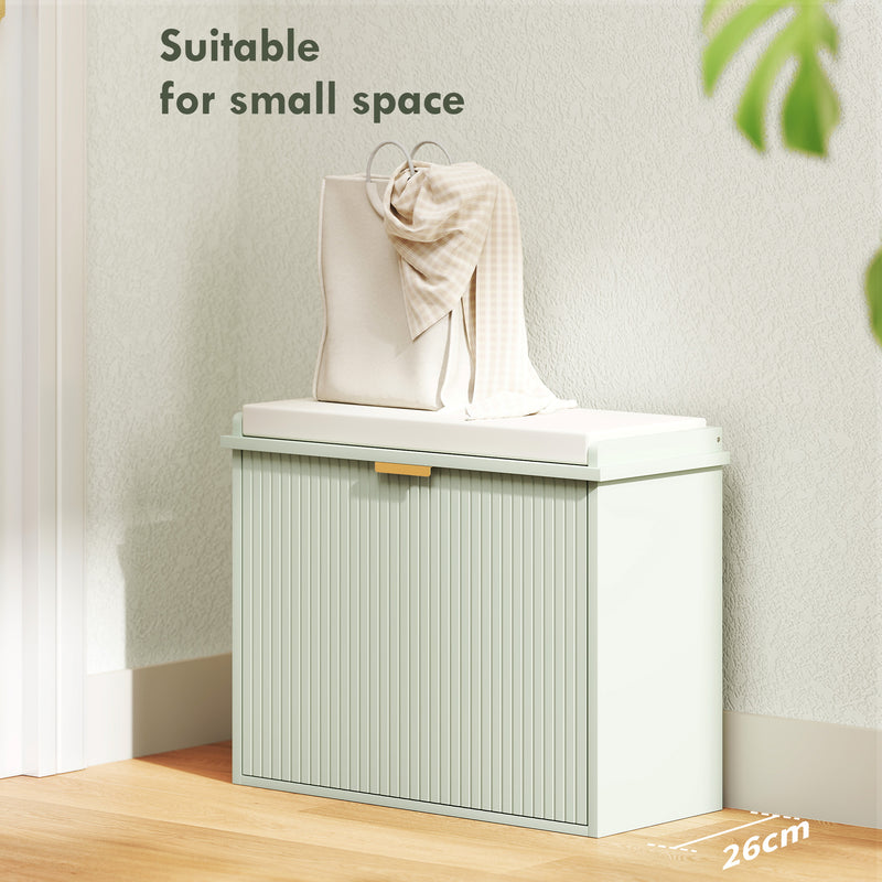 Green Upholstered Shoe Storage Bench with Padded Seat for Hallway or Bedroom