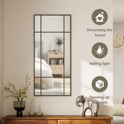 Decorative Grid Wall Mirror With Hanging Hooks Ideal For Hallway Or Living Room Black AOSOM