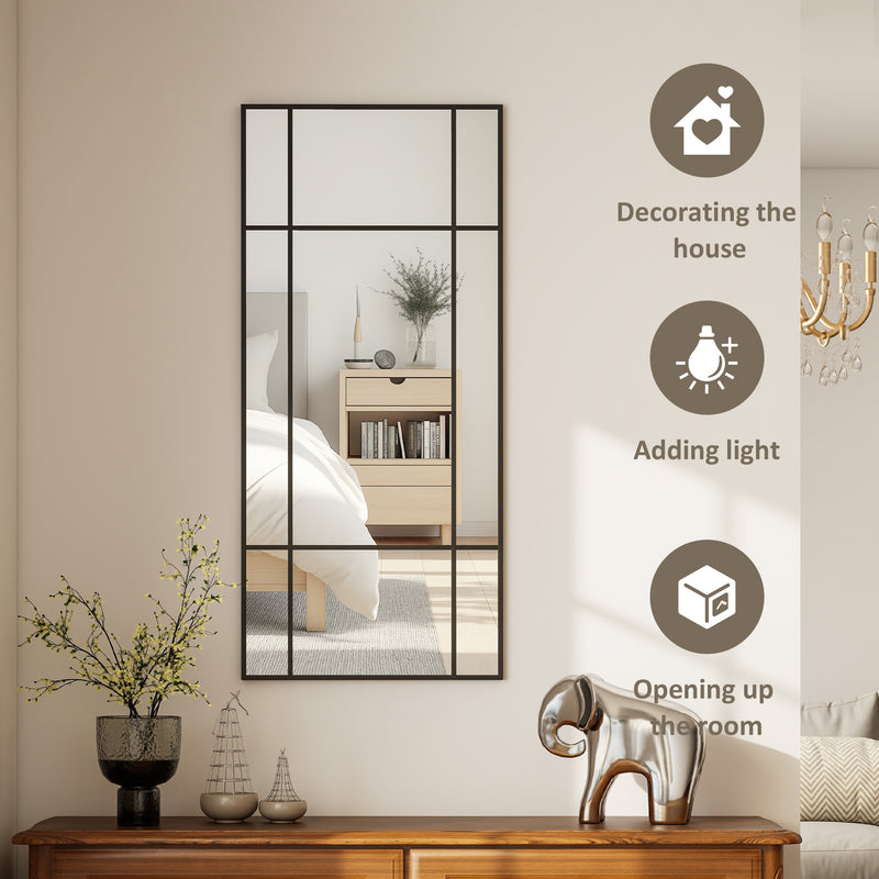 Decorative Grid Wall Mirror With Hanging Hooks Ideal For Hallway Or Living Room Black AOSOM