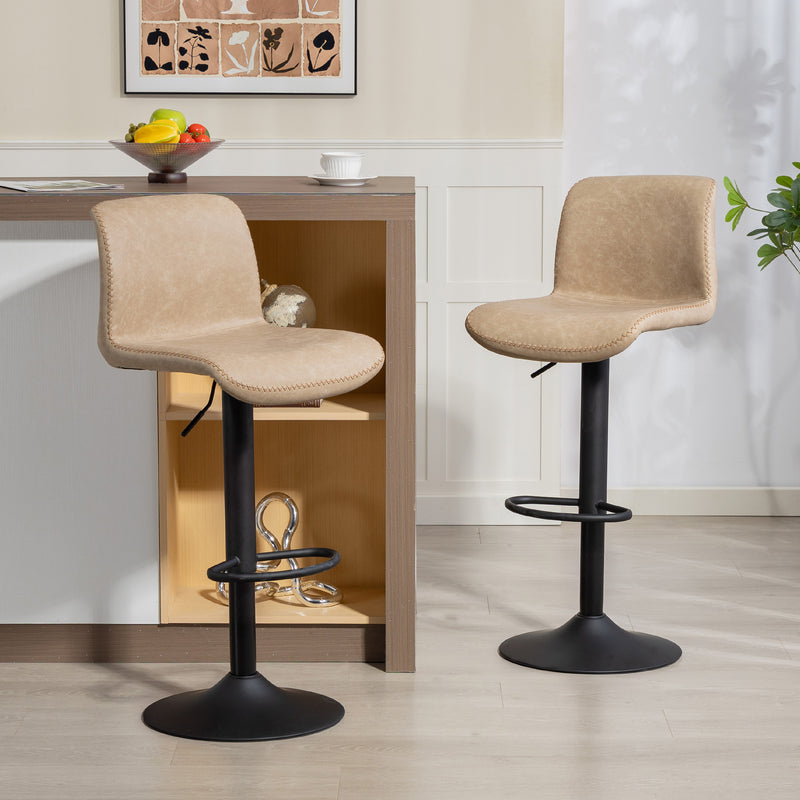 Set of 2 PU Leather Bar Stools with Backrest and Footrest for Breakfast Bar Light Brown