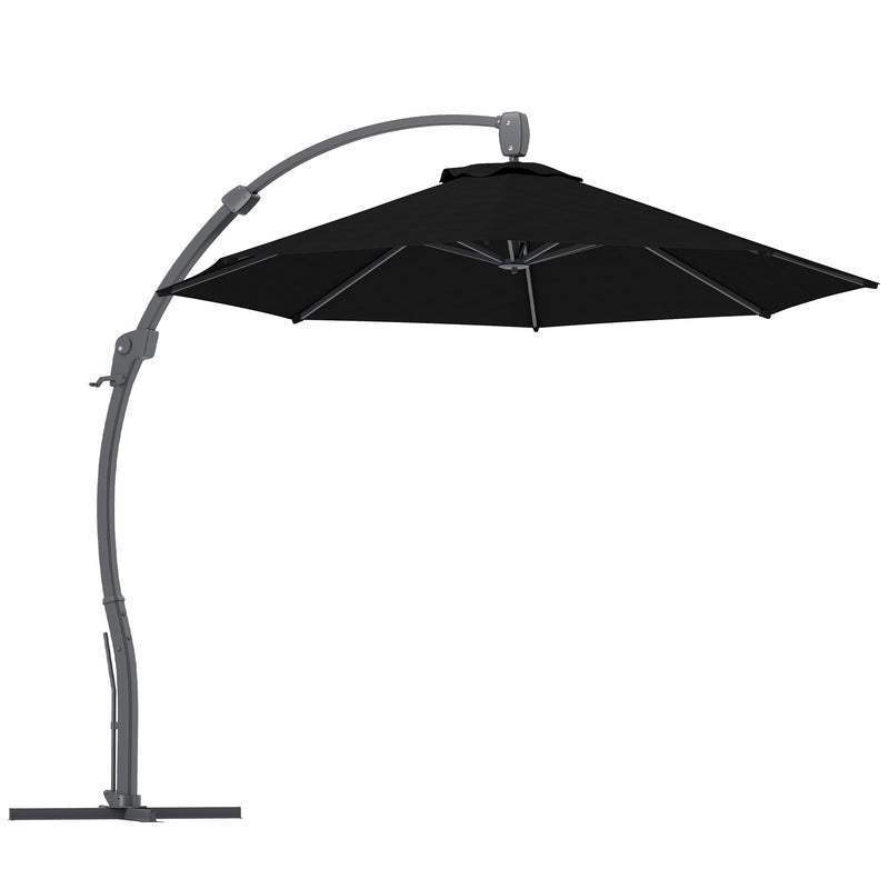 Black 3m Cantilever Garden Parasol With 360Â° Rotation and Crank Handle Premium Quality by Outsunny