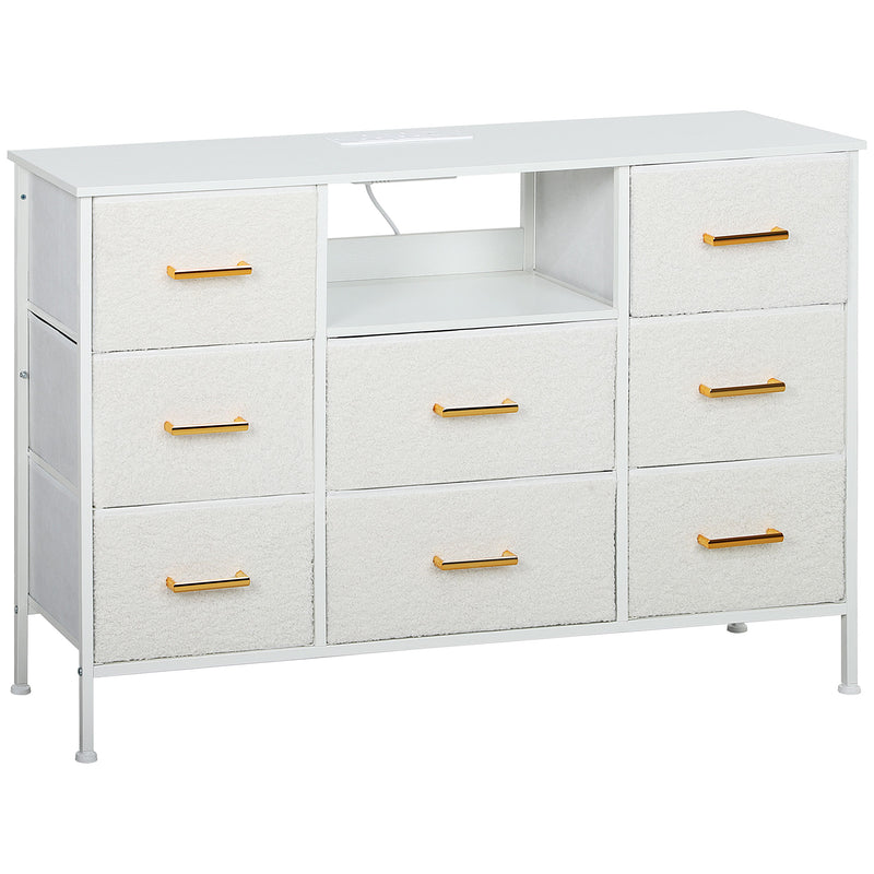 Cream White Boucle Chest of Drawers 8 Drawer Fabric Dresser With USB Charging by HOMCOM