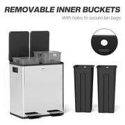 40L Dual Compartment Stainless Steel Kitchen Bin with Deodorisers Silver by Homcom