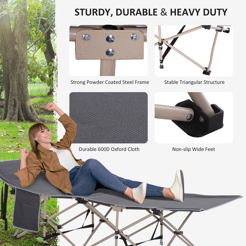 Folding Camping Bed Raised Off Ground for Dry Comfortable Sleep with Carry Bag Grey Beige