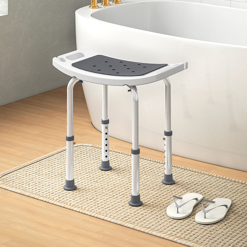 Height Adjustable Shower Stool With Padded Seat and Drainage Holes For Bathroom Use Grey