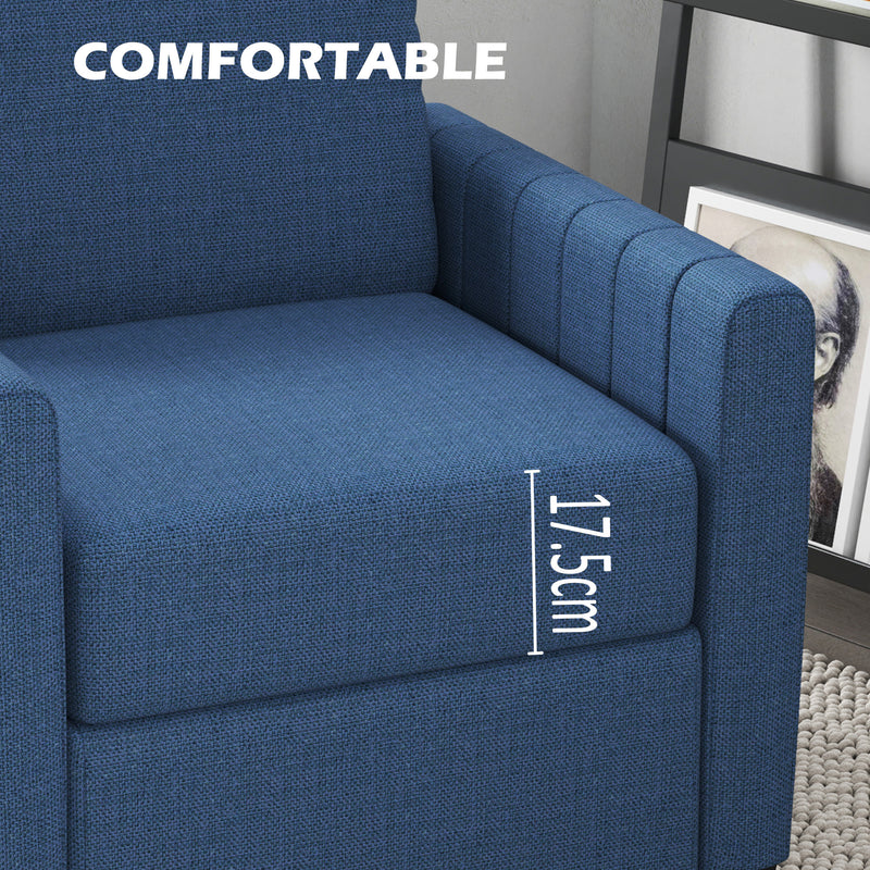 Blue Modern Boxy Linen Look Armchair with Padded Seat by HOMCOM