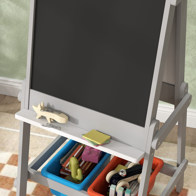 Kids Art Easel with Paper Roll Double Sided Whiteboard and Chalkboard by AIYAPLAY