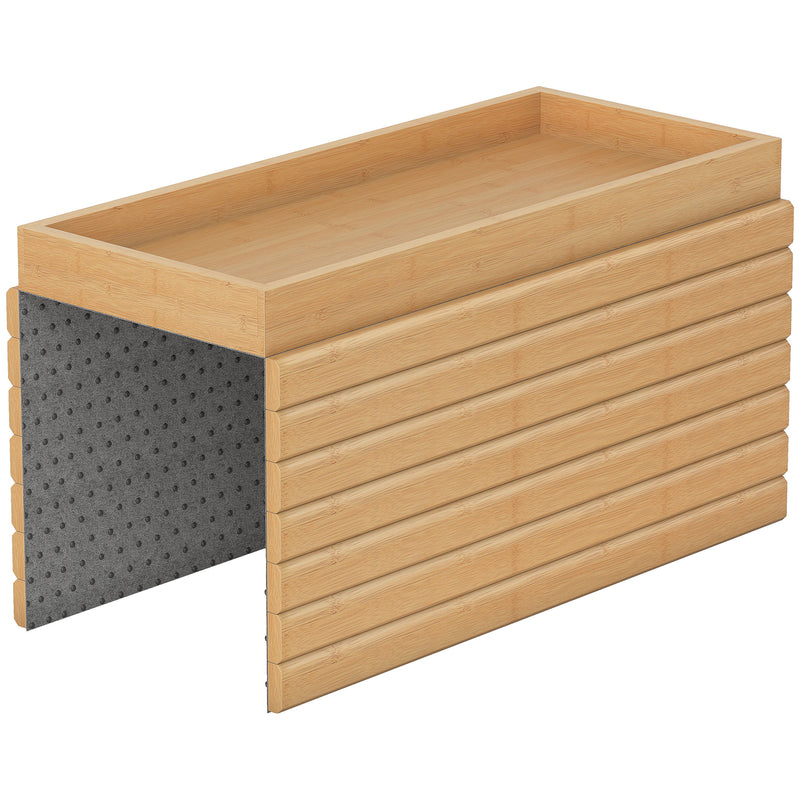Sofa Arm Tray for Drinks and Snacks with Anti-Slip Base Bamboo Natural Wood Finish