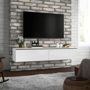 Wall Mounted High Gloss TV Unit With Storage For TVs Up To 70 Inches, White