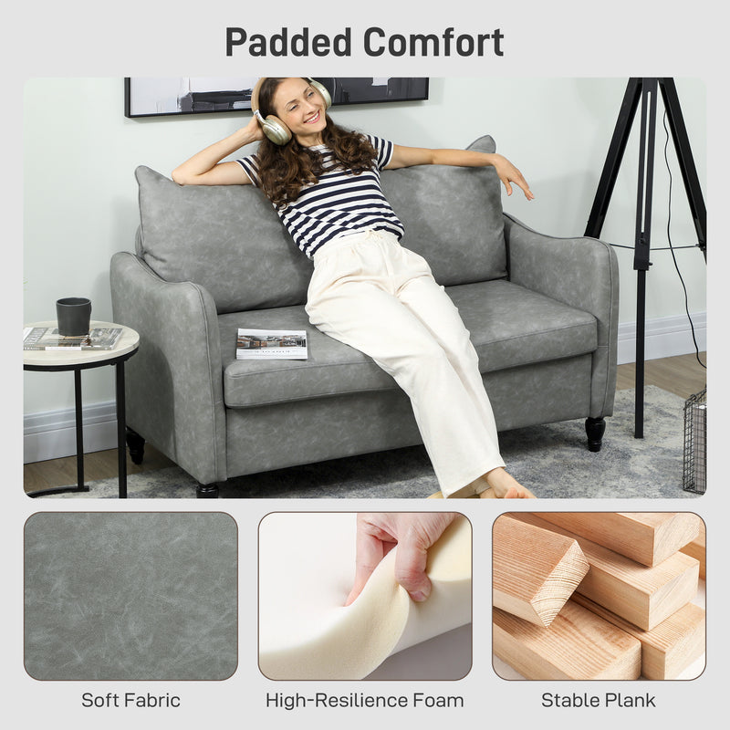 Two Seater Grey Faux Leather Sofa With Marble Effect Ideal For Living Rooms 