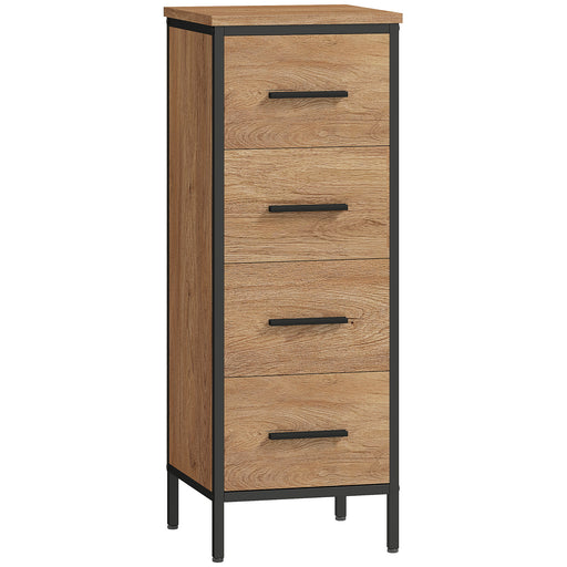 Slim Oak Bathroom Storage Cabinet With 4 Drawers For Organising Toiletries