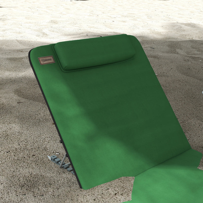 Set of 2 Green Reclining Beach Chairs with Metal Frames for Garden or Camping Use