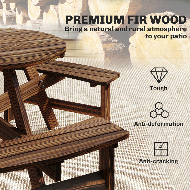 Garden Dining Set for 6 with Round Pub Style Table and Benches Weather Resistant Fir Wood Carbonized Outsunny