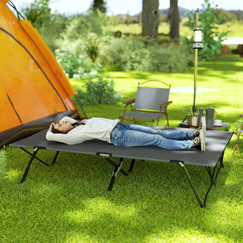 Double Folding Camping Bed for Two Adults Raised Off Ground Charcoal Grey