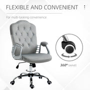 Velvet Feel Office Chair With Diamante Button Backrest For Home Or Desk Use, Grey