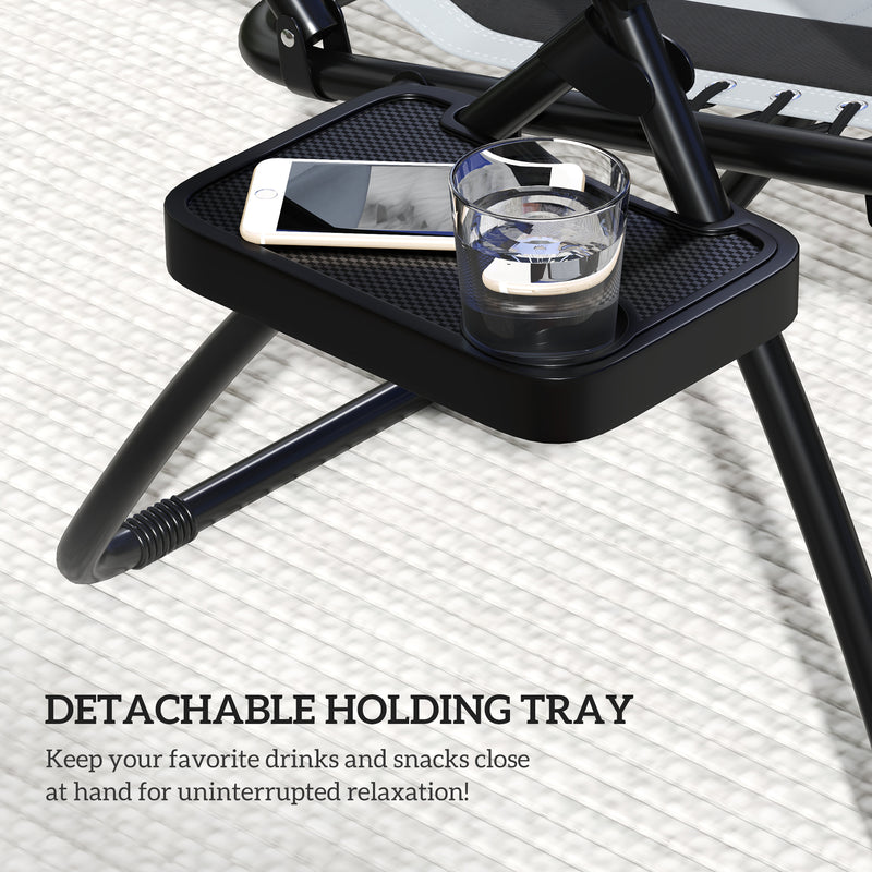 Set of 2 Light Grey Zero Gravity Outdoor Recliner Chairs with Canopy and Cushion by Outsunny