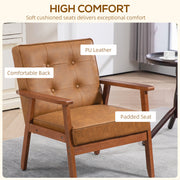Retro Style Accent Armchair With Comfy Faux Leather Seat Ideal For Living Room Brown